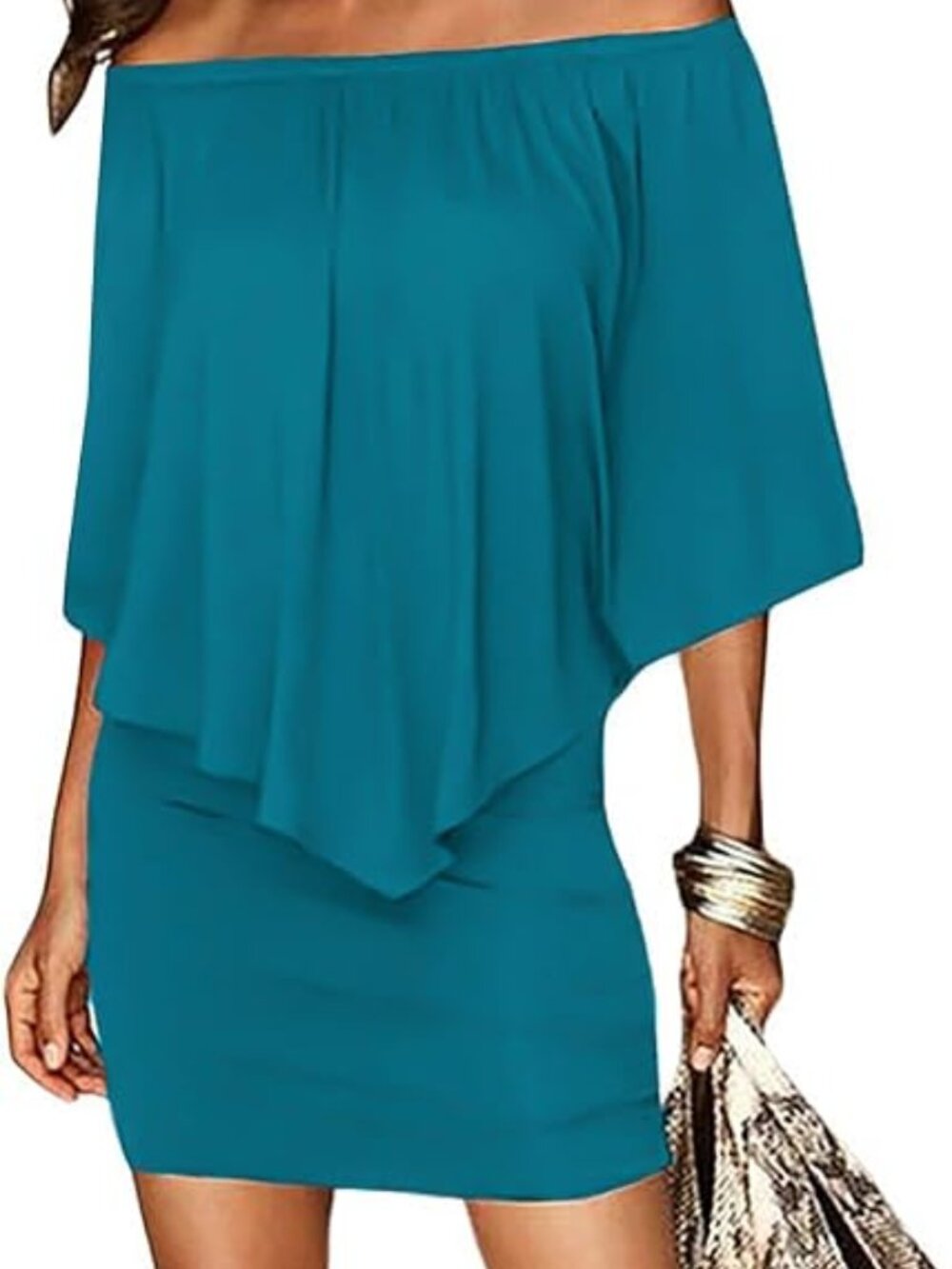 Medium Sidefeel Women's Dresses Off Shoulder Ruffles Bodycon Mini Dress